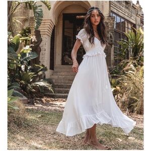White Sleeveless V-Neck Midi Sundress